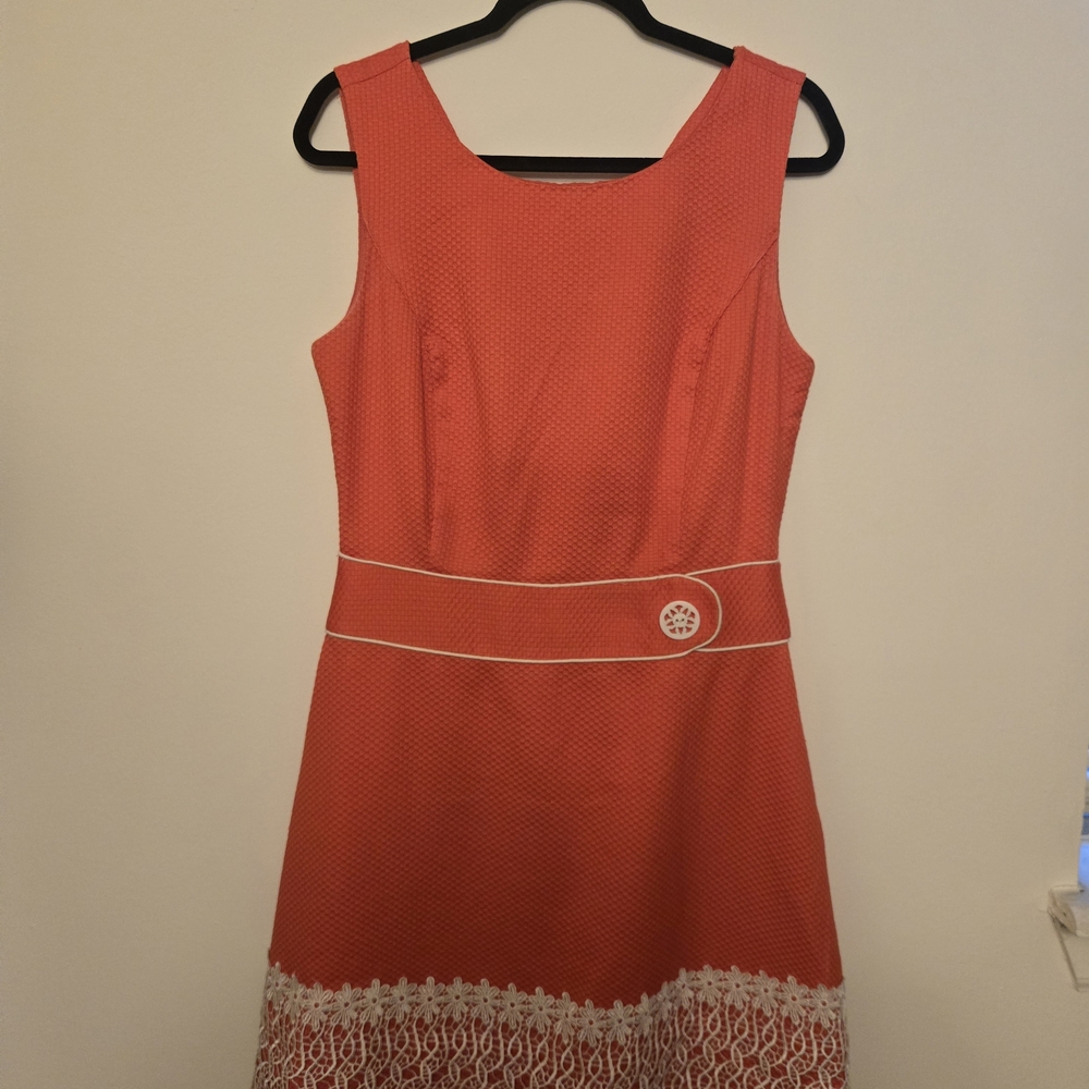 Alexandra Bartlett Sleeveless Coral Dress with Lace Detail